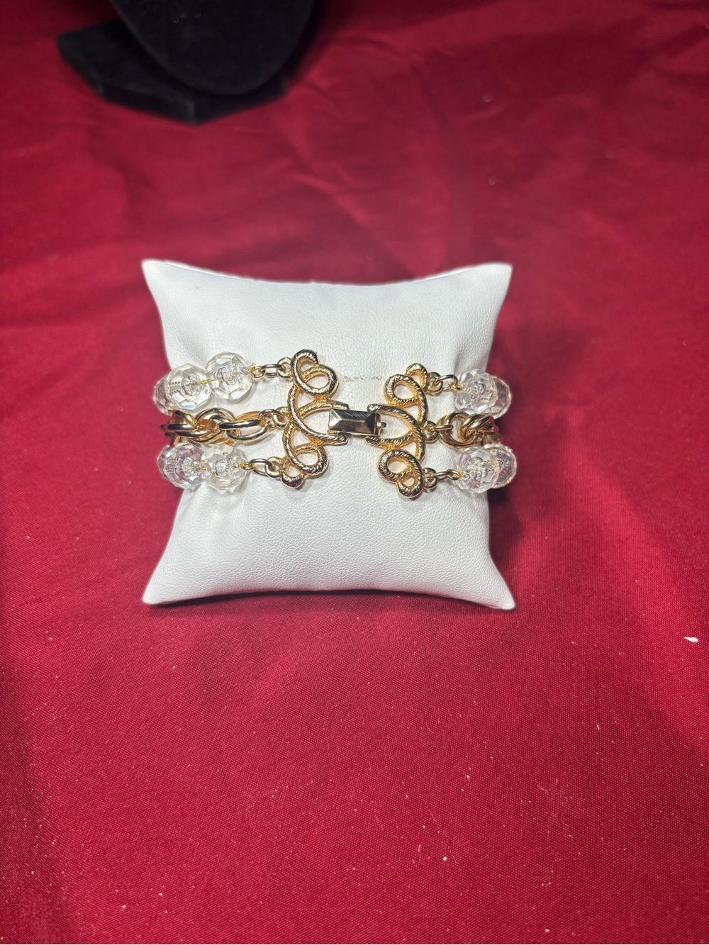 New Sarah Coventry Gold-Tone Filigree Crystal Bead Bracelet